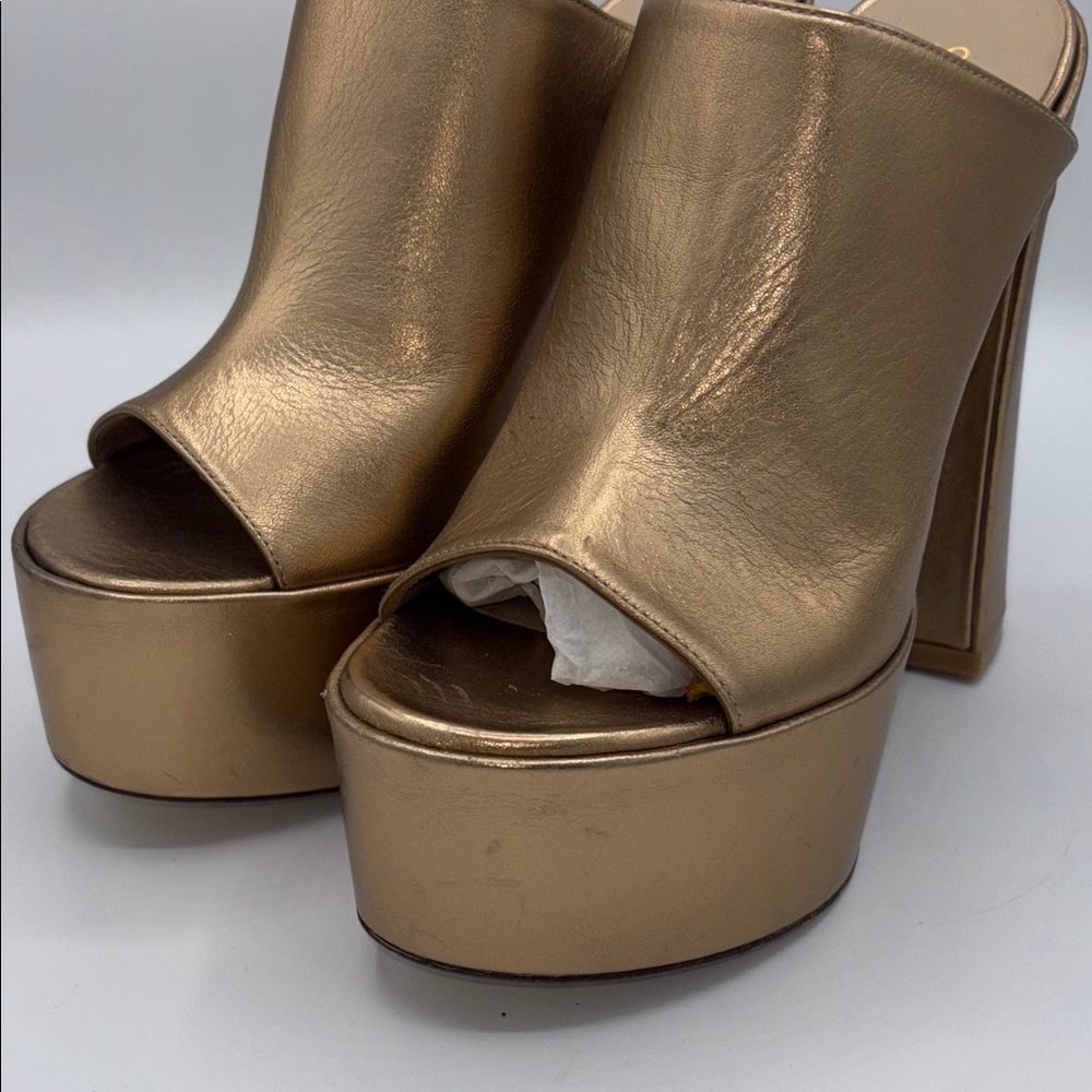 Stuart Weitzman Metallic Gold Mules SKYHIGH 145 Platform Slide Sandal Size 9 - Picture 6 of 13